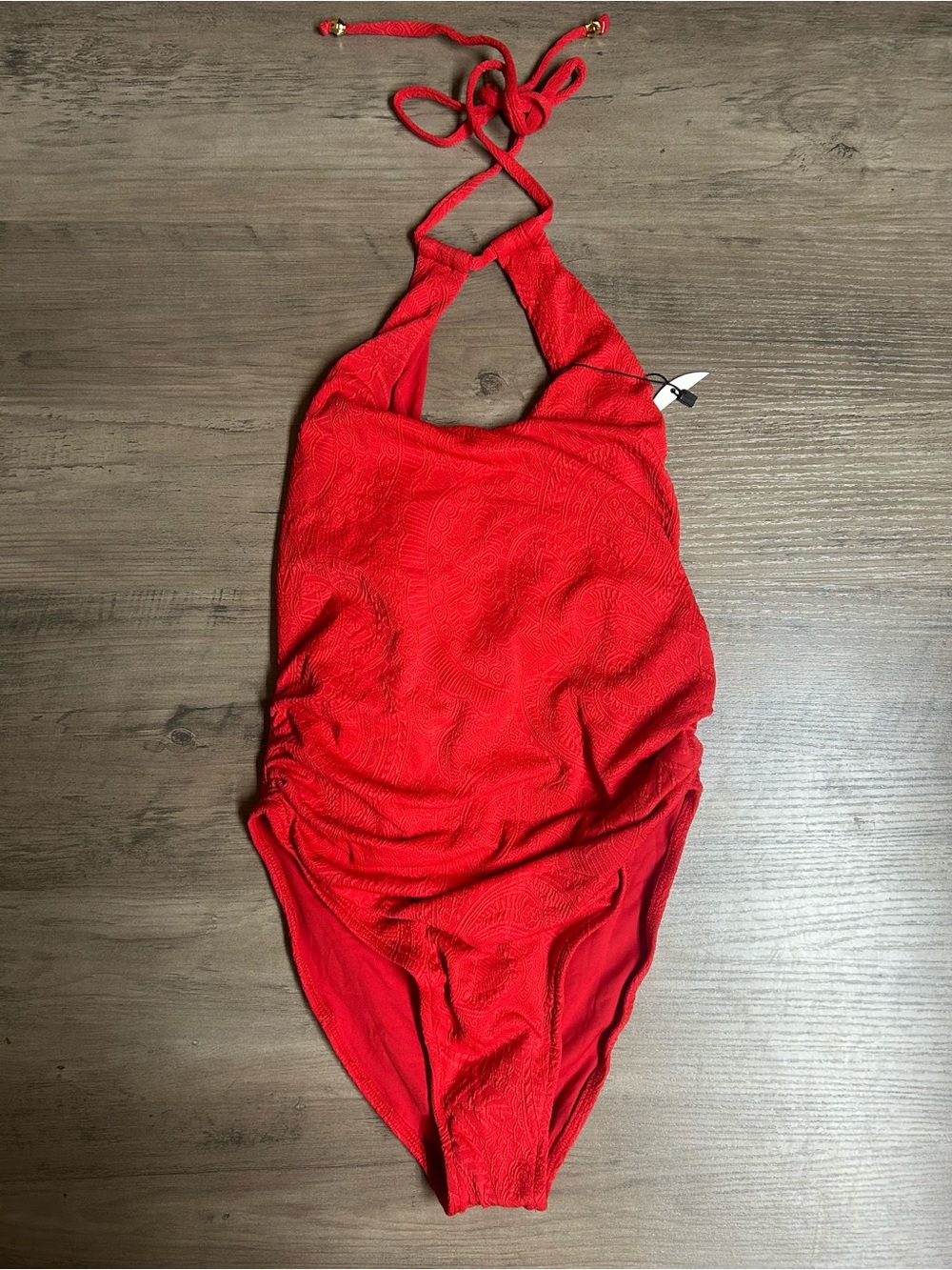 JMP The Label Red Textured Halter One-Piece Swimsuit